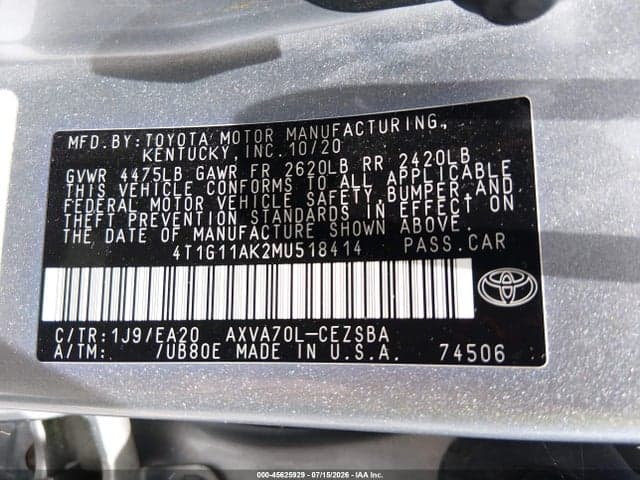 2021 TOYOTA CAMRY SE 9