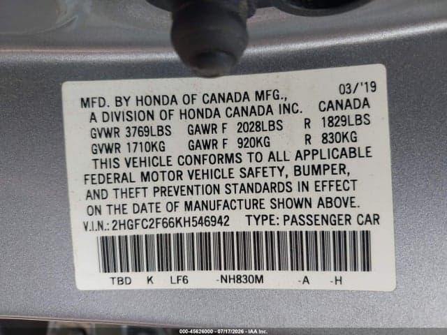 2019 HONDA CIVIC LX 9