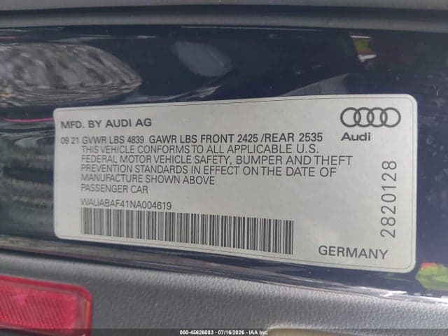 2022 AUDI A4 PREMIUM 40 TFSI QUATTRO S TRONIC 9