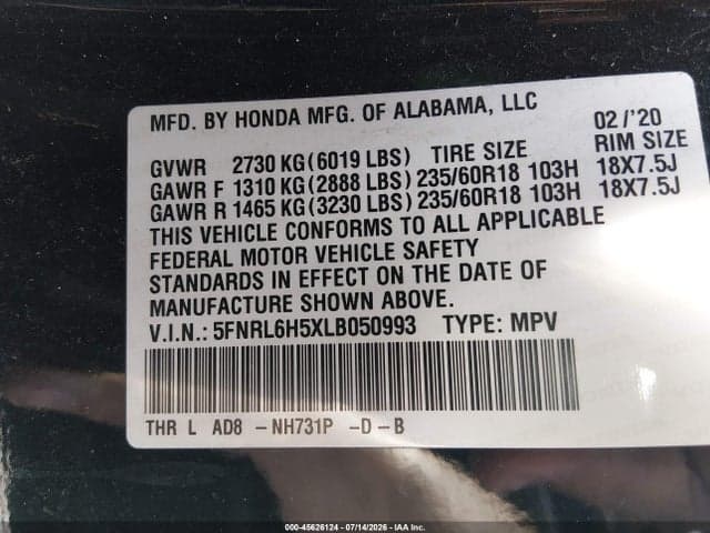 2020 HONDA ODYSSEY EX 9