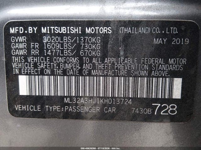 2019 MITSUBISHI MIRAGE ES 9
