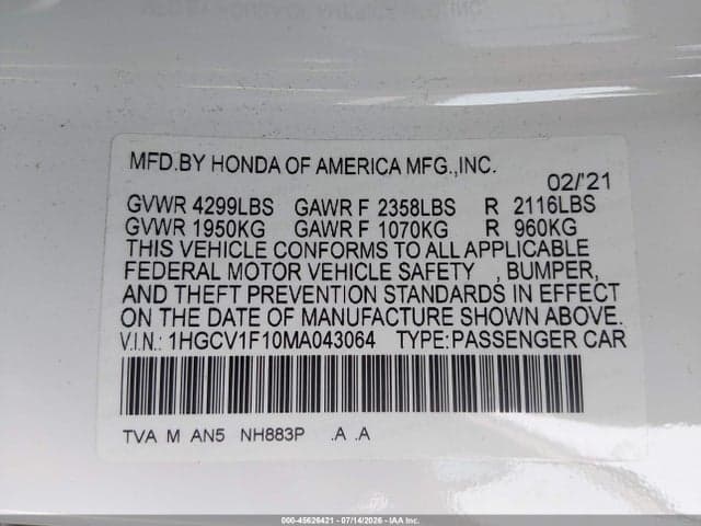 2021 HONDA ACCORD LX 9