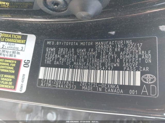 2017 TOYOTA COROLLA LE 9