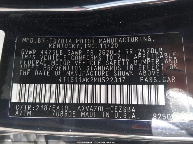 2021 TOYOTA CAMRY SE 9