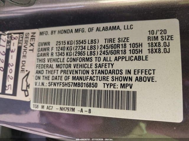 2021 HONDA PILOT 2WD EX-L 9