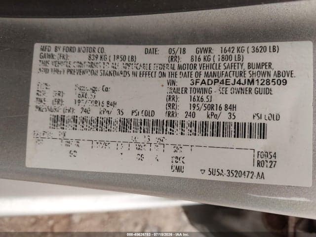 2018 FORD FIESTA SE 9