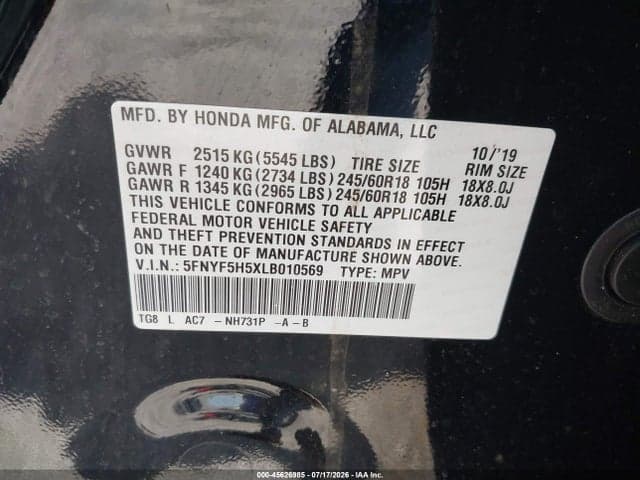 2020 HONDA PILOT 2WD EX-L 9
