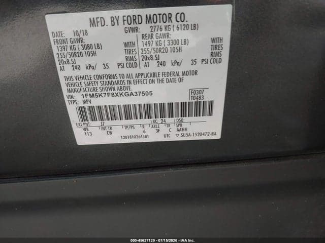 2019 FORD EXPLORER LIMITED 9