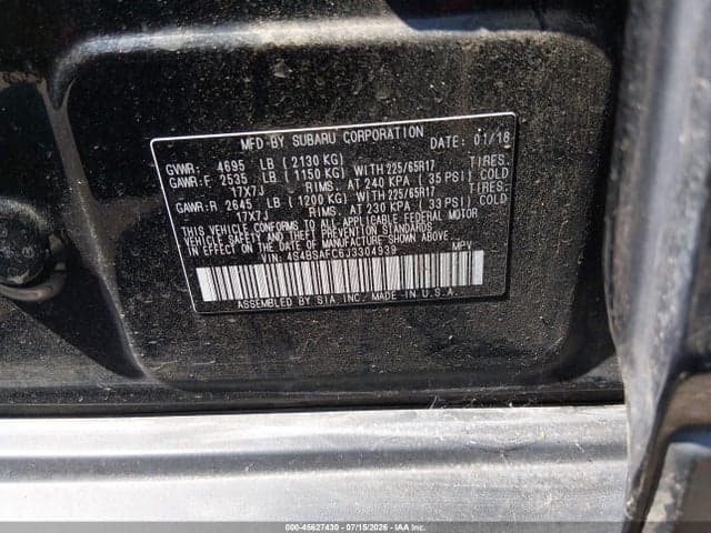 2018 SUBARU OUTBACK 2.5I PREMIUM 9