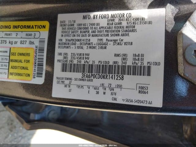 2019 FORD FUSION SEL 9