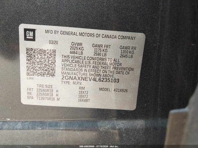 2020 CHEVROLET EQUINOX FWD PREMIER 1.5L TURBO 9