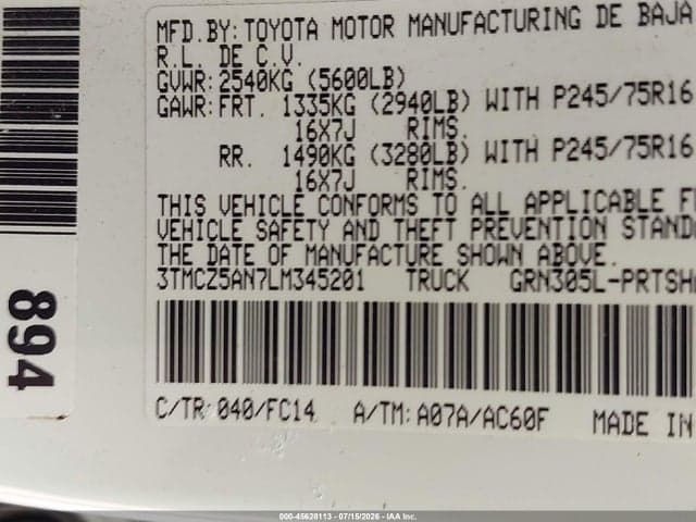 2020 TOYOTA TACOMA SR5 V6 9