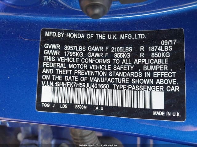 2018 HONDA CIVIC EX 9