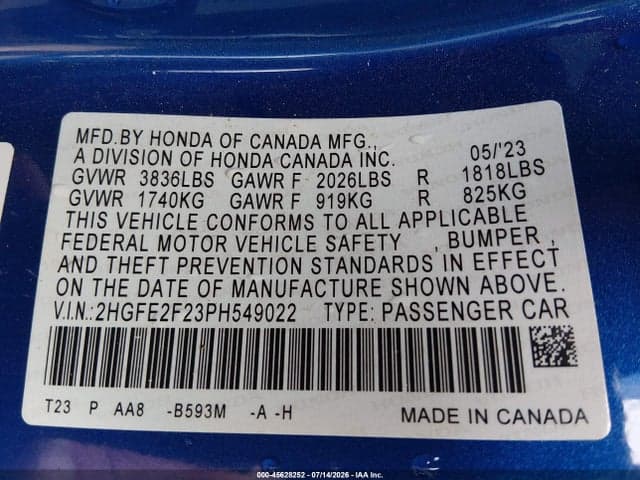 2023 HONDA CIVIC LX 9