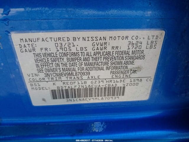 2021 NISSAN VERSA SV XTRONIC CVT 9