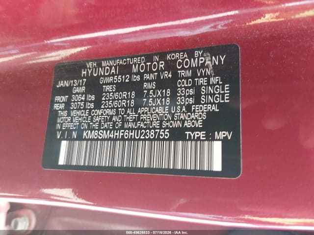 2017 HYUNDAI SANTA FE SE 9