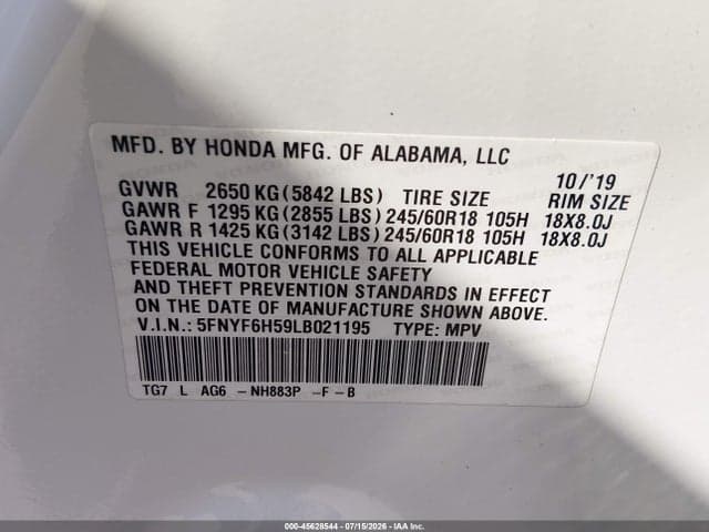 2020 HONDA PILOT AWD EX-L 9