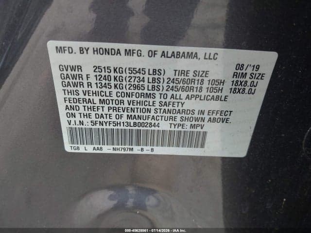 2020 HONDA PILOT 2WD LX 9