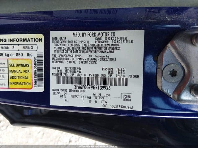 2016 FORD FUSION S 9
