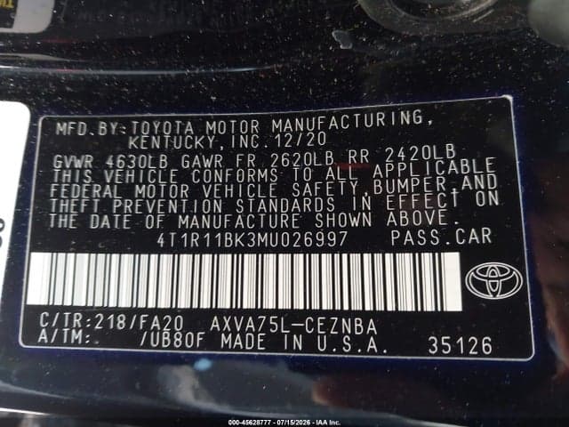 2021 TOYOTA CAMRY LE AWD 9