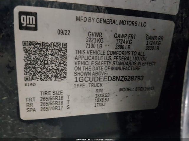2022 CHEVROLET SILVERADO 1500 4WD STANDARD BED RST 9