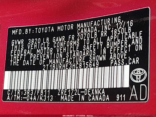 2017 TOYOTA COROLLA LE 9