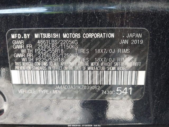 2019 MITSUBISHI OUTLANDER LE 9