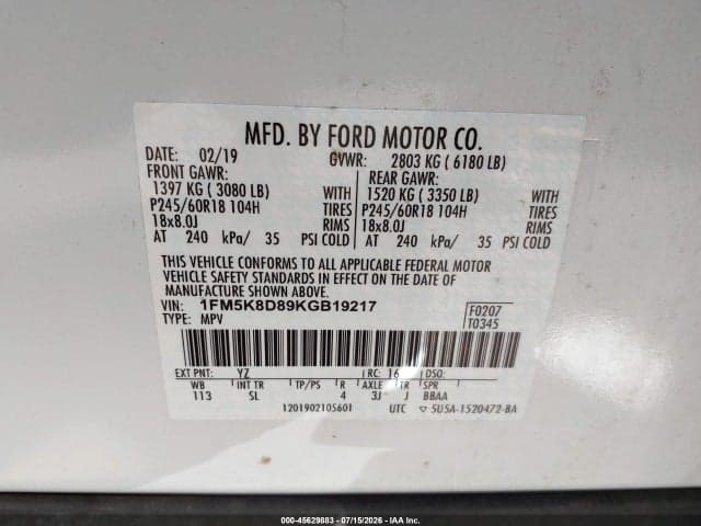2019 FORD EXPLORER XLT 9