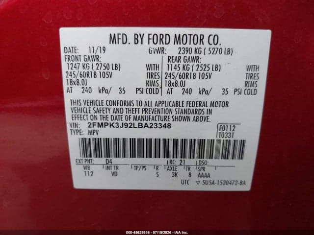 2020 FORD EDGE SEL 9