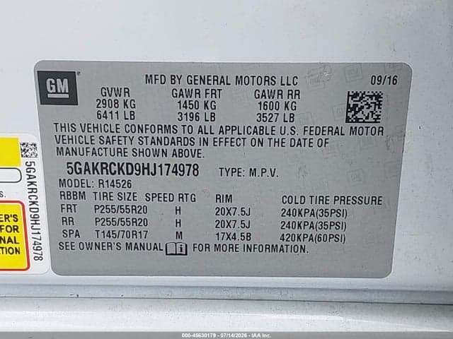 2017 BUICK ENCLAVE PREMIUM 9