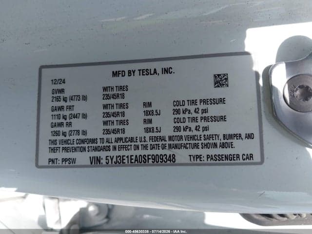 2025 TESLA MODEL 3 LONG RANGE REAR-WHEEL DRIVE/STANDARD REAR-WHEEL DRIVE 9