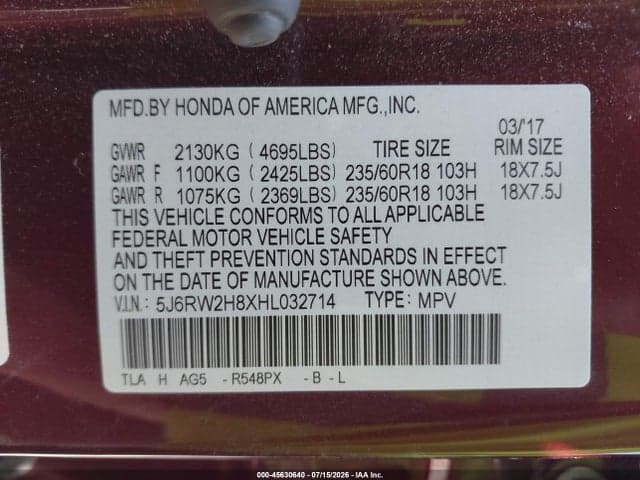 2017 HONDA CR-V EX-L/EX-L NAVI 9