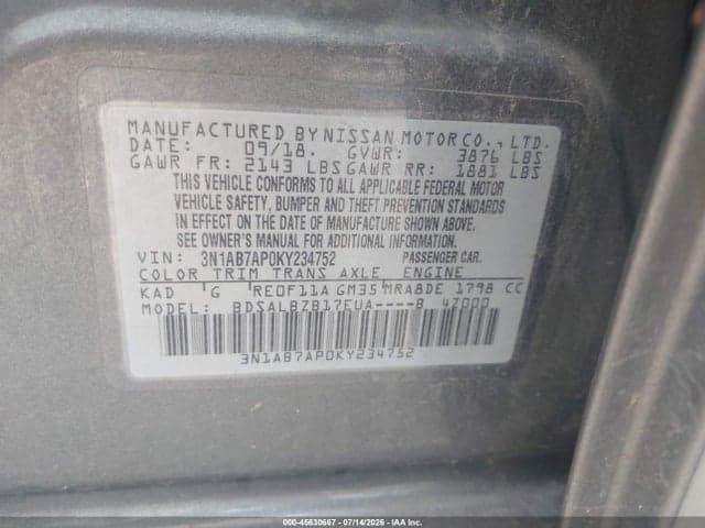 2019 NISSAN SENTRA S 9