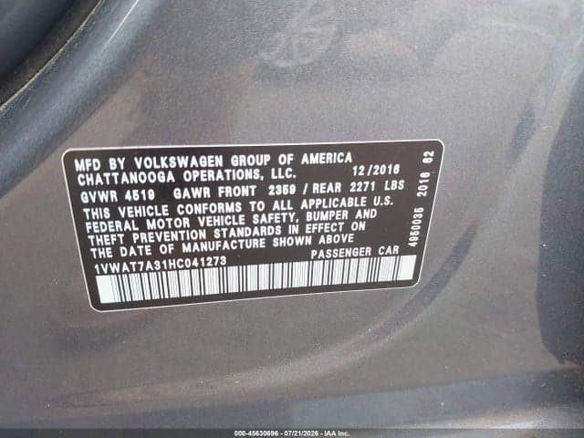 2017 VOLKSWAGEN PASSAT 1.8T S 9