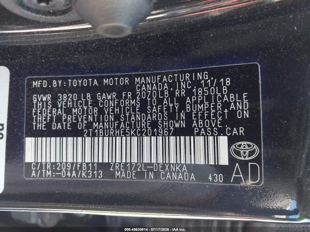 2019 TOYOTA COROLLA LE 9