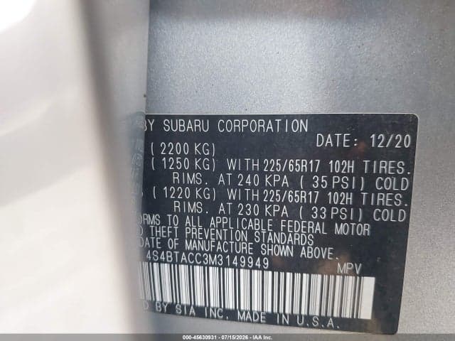 2021 SUBARU OUTBACK PREMIUM 9