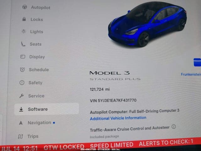 2019 TESLA MODEL 3 LONG RANGE/MID RANGE/STANDARD RANGE/STANDARD RANGE PLUS 7