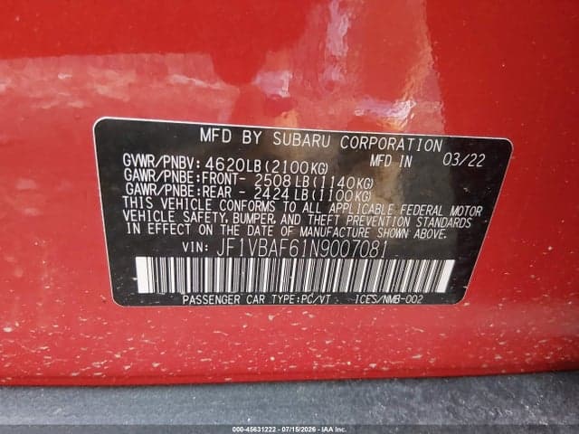 2022 SUBARU WRX PREMIUM 9