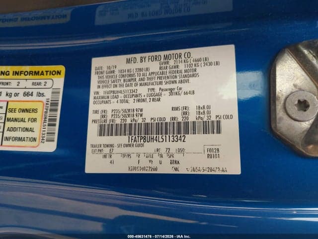 2020 FORD MUSTANG ECOBOOST PREMIUM 9