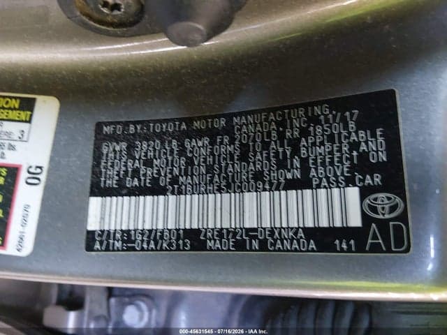 2018 TOYOTA COROLLA LE 9