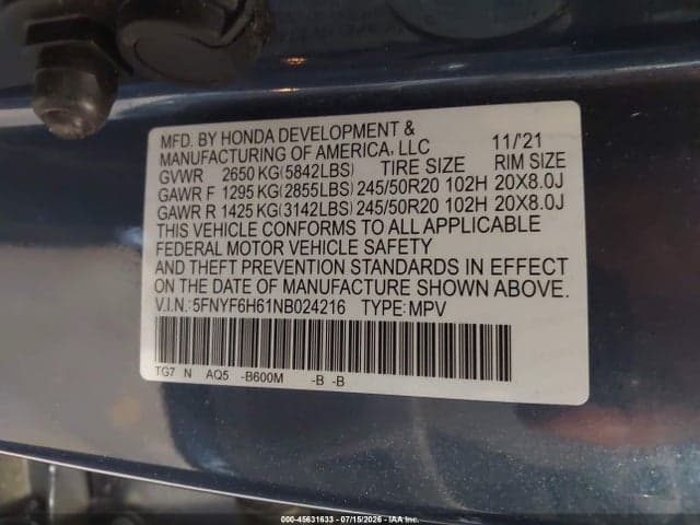 2022 HONDA PILOT AWD TOURING 7 PASSENGER 9
