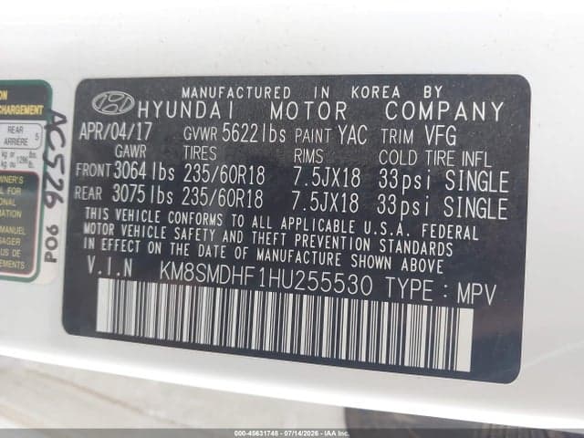 2017 HYUNDAI SANTA FE SE 9
