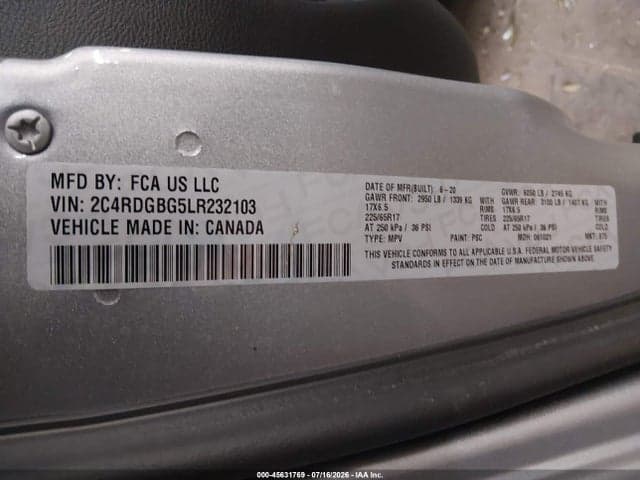 2020 DODGE GRAND CARAVAN SE PLUS 9