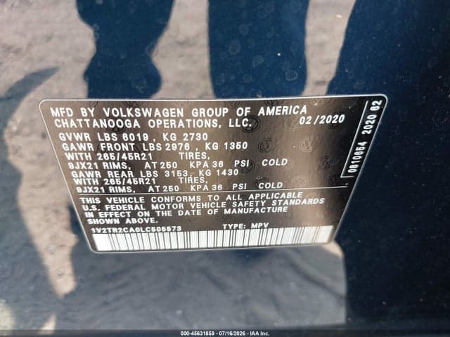 2020 VOLKSWAGEN ATLAS 3.6L V6 SEL PREMIUM 9