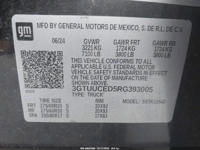 2024 GMC SIERRA 1500 4WD SHORT BOX ELEVATION WITH 3SB 9