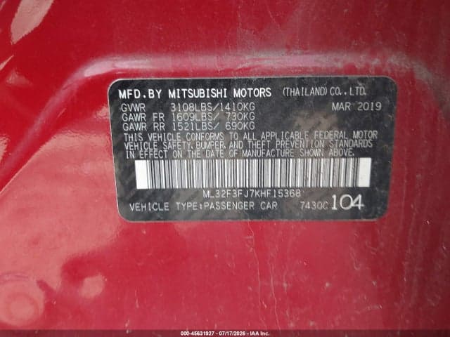 2019 MITSUBISHI MIRAGE G4 ES/RF 9
