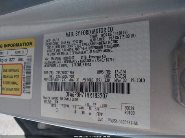 2017 FORD FUSION SE 9