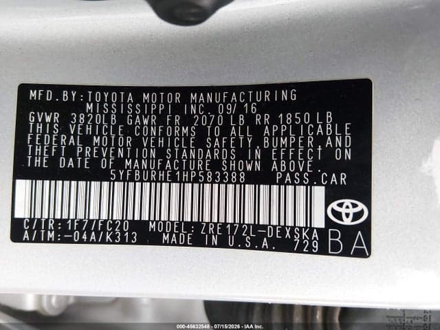2017 TOYOTA COROLLA SE 9