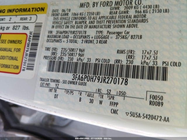 2018 FORD FUSION SE 9