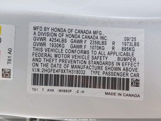 2026 HONDA CIVIC HYBRID SPORT/SPORT TOURING 9